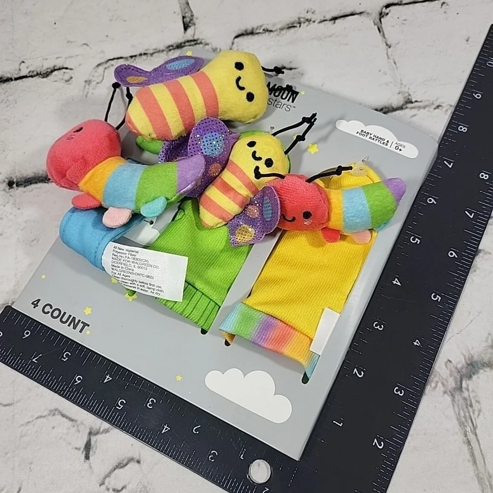 Moon Stars Baby Hand And Foot Rattles 4 Count Caterpillar Bumble Bees New